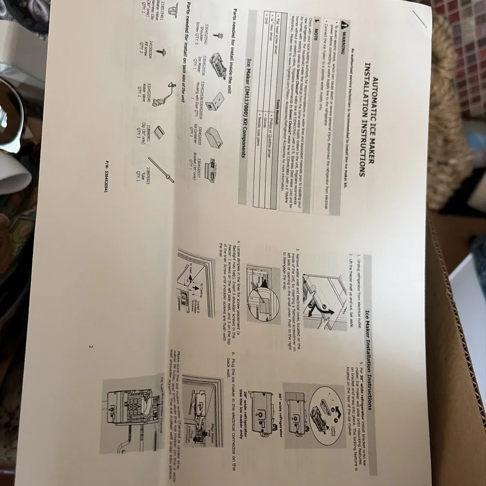Frigidaire Refrigerator IM117000 Automatic Ice Maker Install Kit Geniune OEM